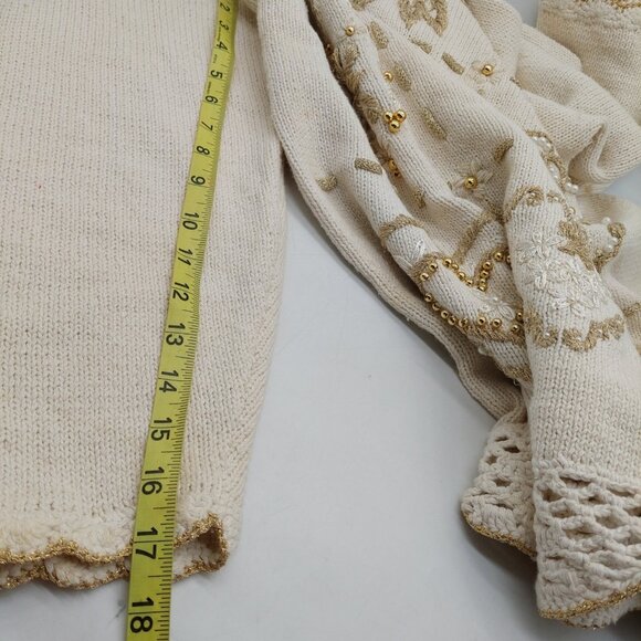 Work In Progress Women’s Ivory Sweater Size XL 18 / 20 Beaded Hearts Bow - Picture 4 of 12